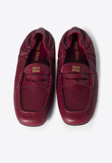 Miu Miu Logo Ruched Leather Loafers Red 5D341EF005EFX_F0041