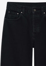 Anine Bing Hugh Logo Patch Wide-Leg Jeans Black A061134_009