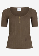 Patou Scoop-Neck Ribbed Knit Top Brown JE1489971_809B