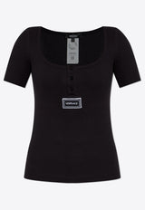 Logo Tag Ribbed Knit Top