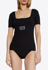 Logo Tag Ribbed Knit Top