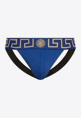 Versace Greca Border Jockstrap with Medusa Head AUU01017 1A10011-A85K