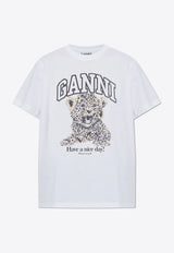 GANNI Leopard Print Logo T-shirt White T4124 3575-943