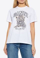GANNI Leopard Print Logo T-shirt White T4124 3575-943