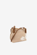 Embroidered Raffia Crossbody Bag