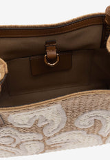 Embroidered Raffia Crossbody Bag