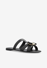 Ferragamo Lilou Vara Plate Flat Slides 01J325 LILOU 779972 NERO