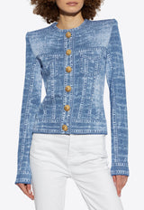 Jacquard Knit Denim-Effect Cardigan