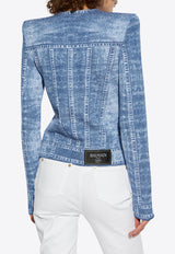 Jacquard Knit Denim-Effect Cardigan