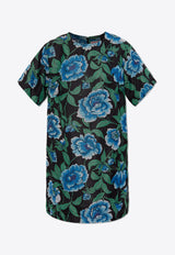 فستان قصير بقَصة تي شيرت بطبعة زهور الفاوانيا