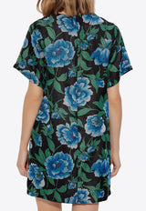 فستان قصير بقَصة تي شيرت بطبعة زهور الفاوانيا