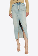Midi Denim Skirt with Slit