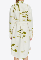 فستان قصير بقَصة قميص بنقشة بلوسوم