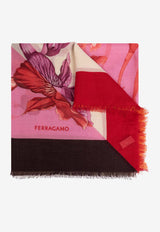 Ferragamo Hydrangea Print Cashmere Scarf 320979 SL ORTENSIE 779535-COTTON CANDY