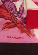 Ferragamo Hydrangea Print Cashmere Scarf 320979 SL ORTENSIE 779535-COTTON CANDY