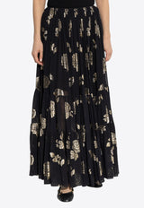 Floral Motif Maxi Silk Skirt