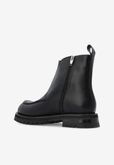 Monogram Buckle Leather Ankle Boots