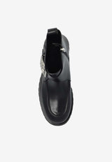 Monogram Buckle Leather Ankle Boots
