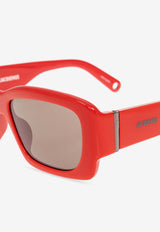 Jacquemus Logo Print Rectangular Sunglasses Gray JAC60 0-C4SUN
