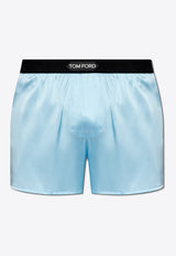 Tom Ford Logo Jacquard Silk Boxers Light Blue T4LE41010 0-444