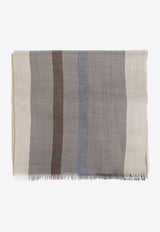 Ferragamo Logo Jacquard Striped Silk-Blend Scarf 520120 ST BIGLOGO 776136-MASCARPONE GREY
