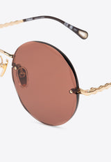 Chloé Round-Geometric Lenses Metal Sunglasses Brown CH0254S 0-002