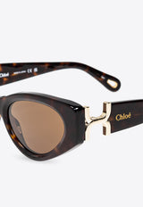 Chloé Marcie Oval-Framed Sunglasses with Logo-Lettering Brown CH0259S 0-002