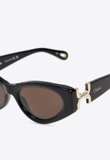 Chloé Marcie Oval-Framed Sunglasses with Logo-Lettering Brown CH0259S 0-001