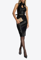 فستان مخصر من الدانتيل بلا أكمام بطول منتصف الساق