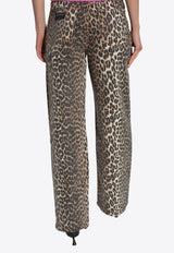 GANNI Izey Leopard Print Straight-Leg Jeans Brown J1527 6508-943