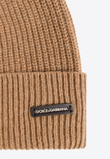 Dolce & Gabbana Logo Patch Wool-Blend Beanie Brown GXA17T JCVZH-M0172