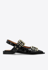 Croc-Embossed Leather Slingback Flats