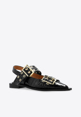 Croc-Embossed Leather Slingback Flats