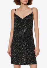 Leopard Print Embellished Mini Dress