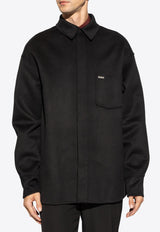 Ferragamo Long-Sleeved Button-Up Wool Shirt 143769 G 770929-NERO