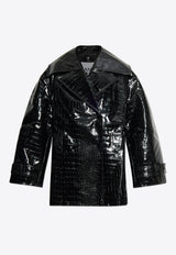 Double-Breasted Croc-Embossed Leather Coat