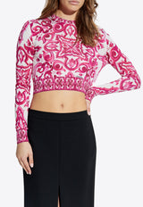 Dolce & Gabbana Majolica Print Cropped Silk Top FXL36T JAHJO-S9000