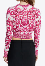 Dolce & Gabbana Majolica Print Cropped Silk Top FXL36T JAHJO-S9000