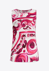 Majolica Print Sleeveless Silk Top