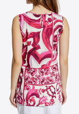 Majolica Print Sleeveless Silk Top
