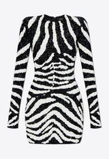 Balmain Zebra Motif Sequined Mini Dress Monochrome DFAR9344 PC52-EAB