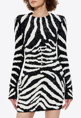 Balmain Zebra Motif Sequined Mini Dress Monochrome DFAR9344 PC52-EAB