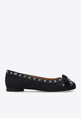 Eyelet Bow Denim Ballet Flats