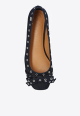 Eyelet Bow Denim Ballet Flats