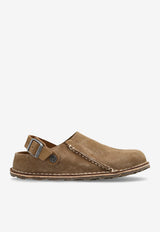 Birkenstock Lutry Suede Slippers with Buckled Strap Taupe 1025297 0-GRAY TAUPE