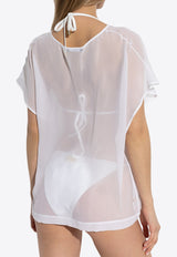 Embroidered Logo Sheer Silk Cover-Up