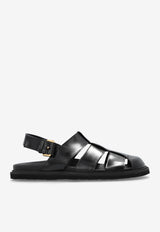 Brushed Leather Cut-Out Sandals