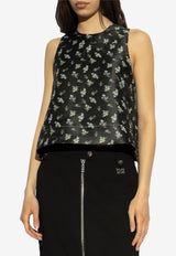 Floral Print Belted Sleeveless Top