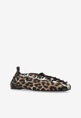 Leopard Print Lace-Up Ballet Flats
