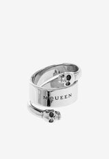 Alexander McQueen Twin Skull Ring in Antique Silver Silver 823324 J161N-0446